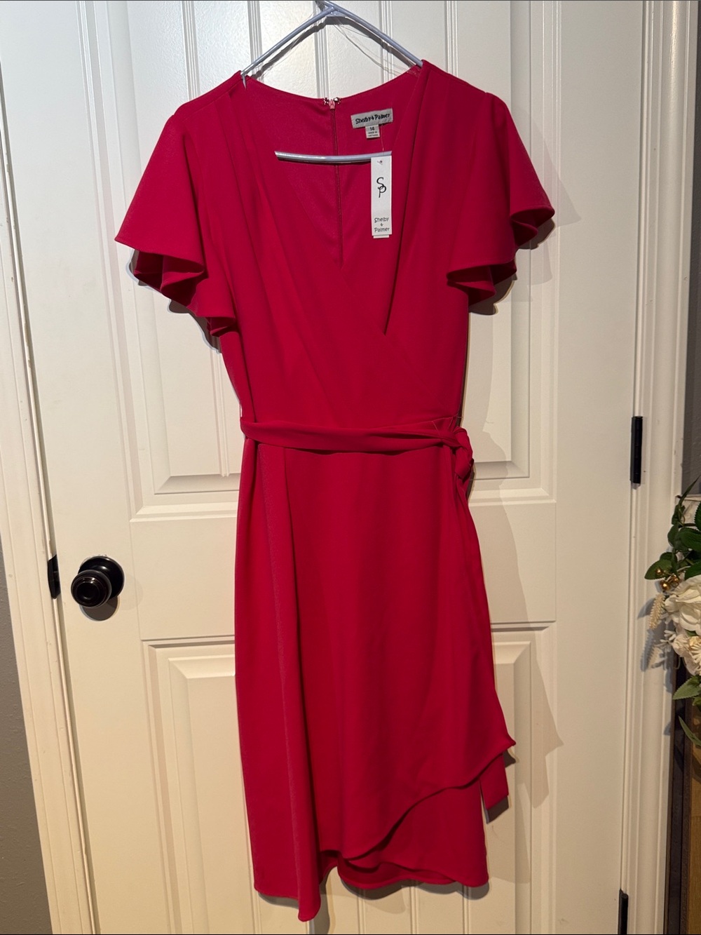 Shelby & Palmer Pink/Fuchsia Flutter-Sleeve Midi Dress
